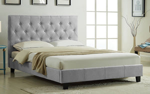Platform Bed with Button-Tufted Fabric - Grey | Charcoal | Blue