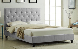 Platform Bed with Button-Tufted Fabric - Grey | Charcoal | Blue