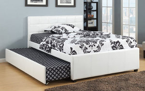 Platform Bed with Leather and Twin Trundle - White
