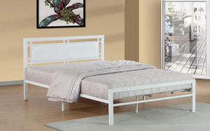 Platform Metal Bed with Leather - White