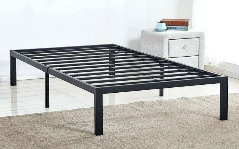 Platform Metal Bed with Wood Panels - Distressed Grey