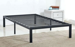 Platform Metal Bed with Leather - White