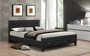 Platform Bed Bonded Leather with Jewels - Black