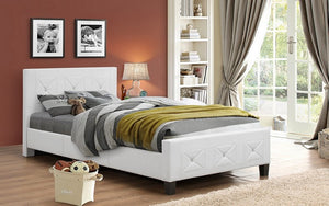 Platform Bed Bonded Leather with Jewels - White