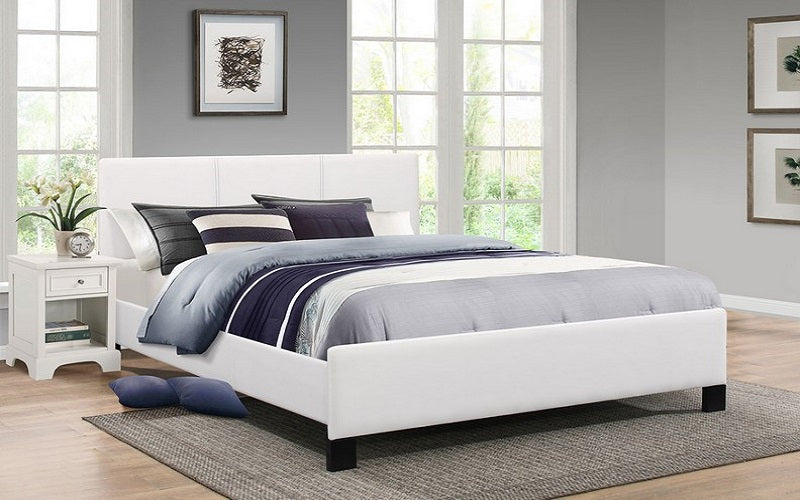 Platform Bed with Bonded Leather - White