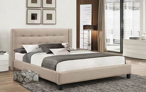 Platform Bed with Button-Tufted Fabric - Beige