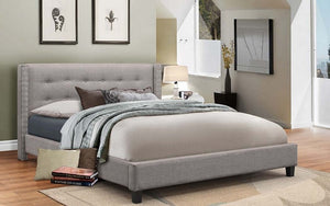 Platform Bed with Button-Tufted Fabric - Grey 