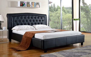 Platform Bed with Bonded Leather  - Black