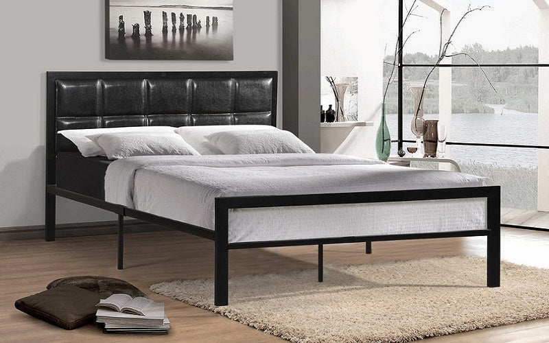 Platform Metal Bed with Leather - Black