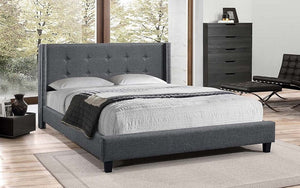 Platform Bed with Button-Tufted Fabric - Dark Grey