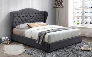 Platform Bed with Button Tufted Linen Style Fabric - Grey