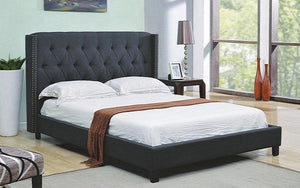 Platform Bed with Button Tufted Linen Style Fabric - Charcoal