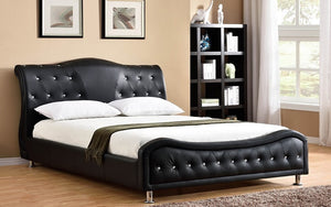 Platform Bed Bonded Leather with Jewels - Black