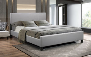Platform Bed Bonded Leather with Adjustable Height - Grey