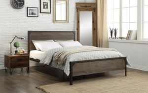 Platform Metal Bed with Wood Panels - Distressed Grey