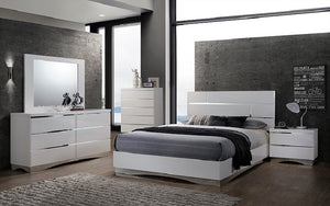 Bedroom Set with Mirror Accents High Gloss Head Board 8 pc - White