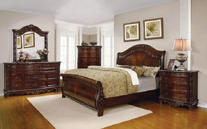 Sleigh Bedroom Set with Wood Detail 8 pc - Dark Cherry