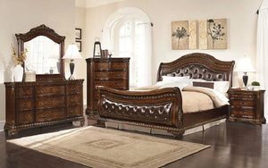 Sleigh Bedroom Set with Tufted Head-Foot Board 8 pc - Dark Walnut