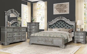 Bedroom Set with Tufted Head-Foot Board 8 pc - Antique Grey