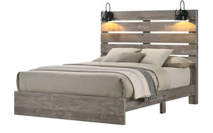 Bedroom Set with Farmhouse shiplap with Lights & USB 8 pc - Driftwood Grey