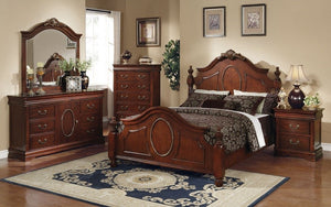 Bedroom Set with Wood Insert Head Board 8 pc - Brown Cherry