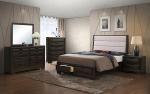 Bedroom Set with Fabric Head Board & Drawers 8 pc - Cappuccino Grey