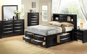 Bedroom Set with Bookcase Headboard & Drawers 8 pc - Black