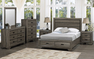 Bedroom Set with Deep Lines Accented & Drawers 8 pc - Distressed Grey