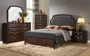Bedroom Set with Leather Head & Accented Foot Board - 8 pc - Brown