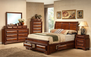 Bedroom Set with Raised Panel Headboard & Drawers 8 pc - Walnut