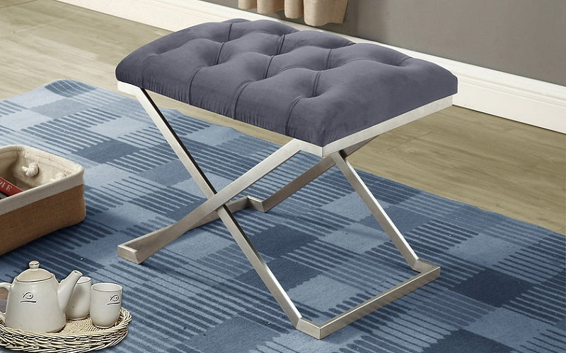 Velvet Fabric Bench with Stainless Steel Legs - Blue | Grey | Black