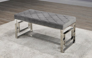 Velvet Fabric Bench with Chrome Legs - Black | Grey 