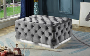 Velvet Fabric Ottoman with Stainless Steel Base - Grey | Black