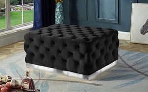 Velvet Fabric Ottoman with Stainless Steel Base - Black