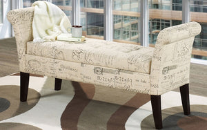 Fabric Storage Bench with Wooden Legs - Beige | Grey