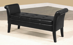 Leather Storage Bench with Wooden Legs - Black