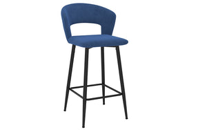 Bar Stool With Velvet Fabric & Metal Legs - Blue | Grey - Set of 2 pc (26'' Counter Height)