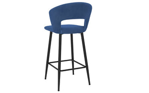 Bar Stool With Velvet Fabric & Metal Legs - Blue | Grey - Set of 2 pc (26'' Counter Height)