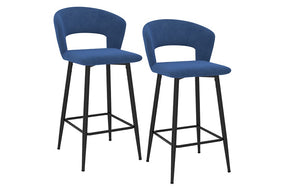 Bar Stool With Velvet Fabric & Metal Legs - Blue | Grey - Set of 2 pc (26'' Counter Height)