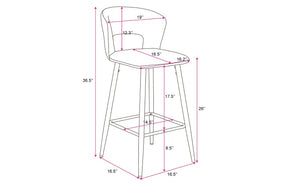 Bar Stool With Velvet Fabric & Metal Legs - Charcoal | Mustard - Set of 2 pc (26'' Counter Height)