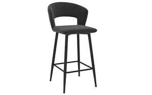 Bar Stool With Velvet Fabric & Metal Legs - Charcoal | Mustard - Set of 2 pc (26'' Counter Height)