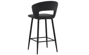 Bar Stool With Velvet Fabric & Metal Legs - Charcoal | Mustard - Set of 2 pc (26'' Counter Height)