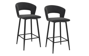 Bar Stool With Velvet Fabric & Metal Legs - Charcoal | Mustard - Set of 2 pc (26'' Counter Height)