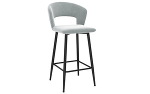 Bar Stool With Velvet Fabric & Metal Legs - Blue | Grey - Set of 2 pc (26'' Counter Height)