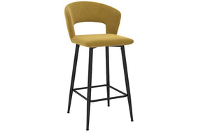 Bar Stool With Velvet Fabric & Metal Legs - Charcoal | Mustard - Set of 2 pc (26'' Counter Height)