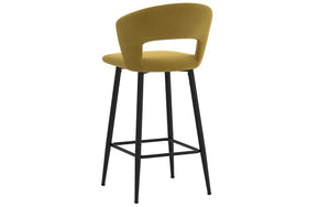 Bar Stool With Velvet Fabric & Metal Legs - Charcoal | Mustard - Set of 2 pc (26'' Counter Height)