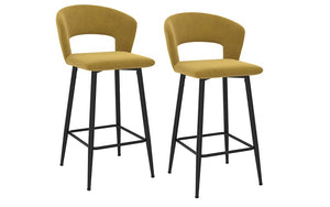 Bar Stool With Velvet Fabric & Metal Legs - Charcoal | Mustard - Set of 2 pc (26'' Counter Height)