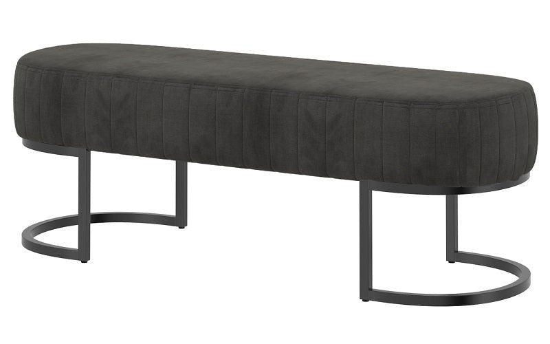Velvet Fabric Bench with Metal Black Legs - Teal | Charcoal | Mustard