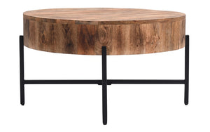 Coffee Table with Round Solid Wood & Iron Legs - Natural & Black