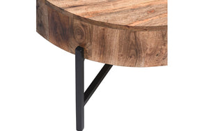 Coffee Table with Round Solid Wood & Iron Legs - Natural & Black